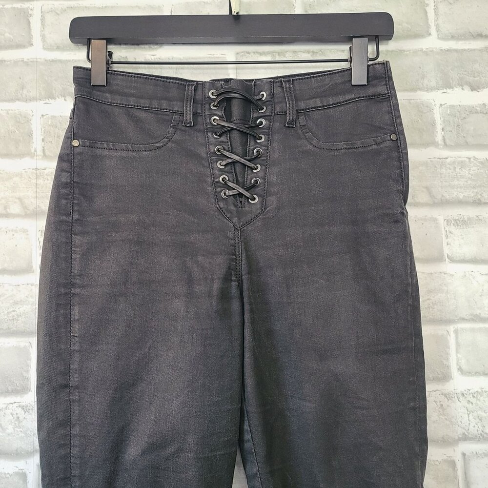 Guess 1981 Skinny High Rise Lace Front Jeans Black Casual Goth Side Zip 27
